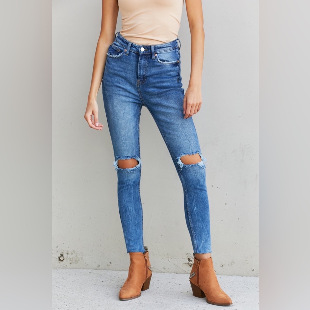 Can't Resist Distressed Raw Hem Jeans